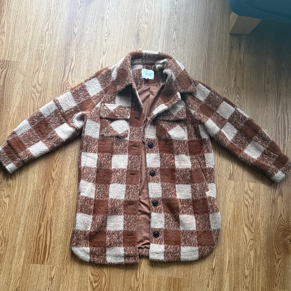 Greylin Brown and Cream Checkered Teddy Jacket